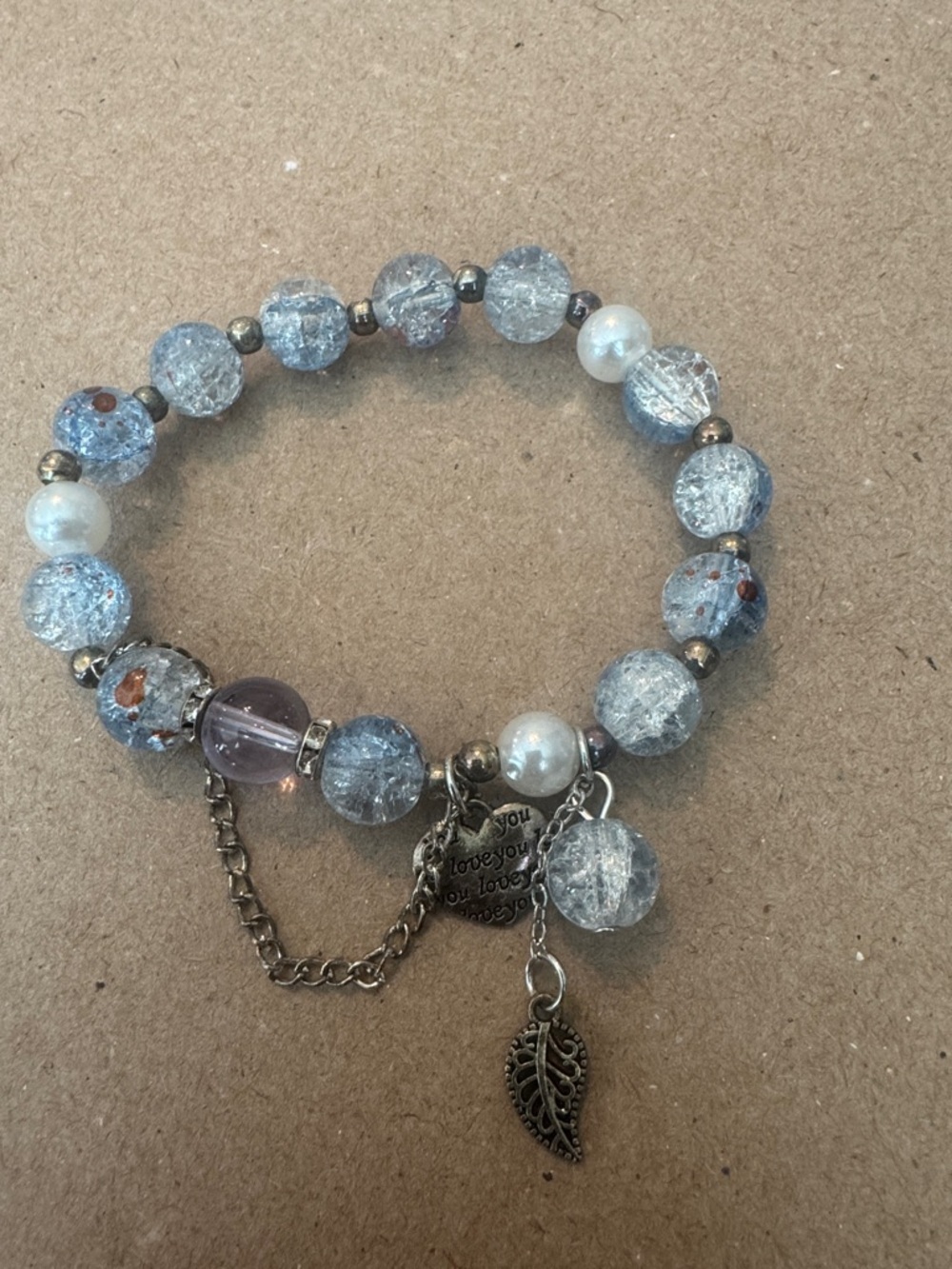 Handmade Blue Crackle Glass Bead Bracelet with Charms - Picture 1 of 2